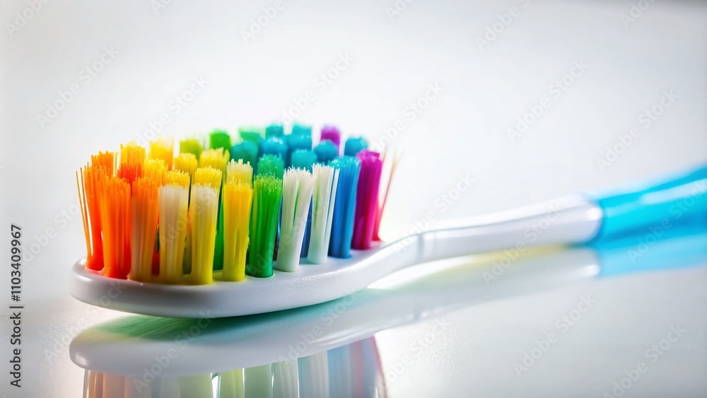 Candid Close-Up of a Colorful Toothbrush on a Clean White Background, Ideal for Dental Hygiene, Oral Care, and Bathroom Accessories Imagery Candid Close-Up of a Colorful Toothbrush on a Clean White Background, Ideal for Dental Hygiene, Oral Care, and Bathroom Accessories Imagery