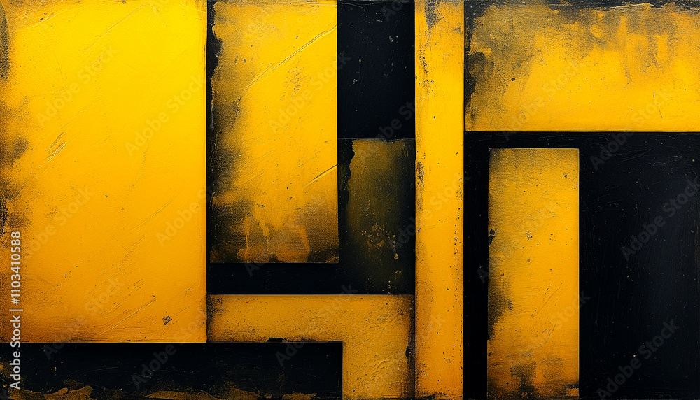 Bold interplay of yellow and black shapes in modern abstract art composition Bold interplay of yellow and black shapes in modern abstract art composition