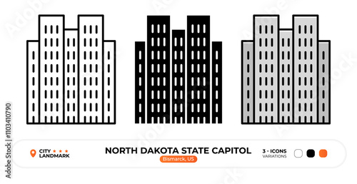 North Dakota State Capitol Line Icon. US Bismarck, Capital Color Symbol, Silhouette, Editable Stroke.