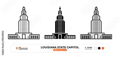 Louisiana State Capitol Line Icon. US Baton Rouge, Capital Color Symbol, Silhouette, Editable Stroke.