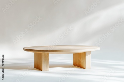 minimalist light wood coffee table in japanese inspired design, modern interior decor, product presentation photo