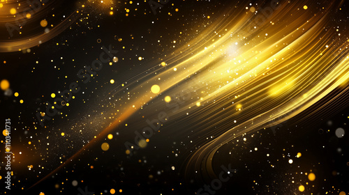 golden line with bokeh of gold color in dark background for wallpaper