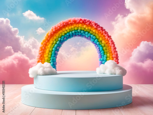 Pastel Rainbow Podium in Dreamy Cloud Setting