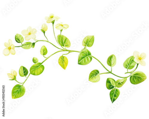 Wallpaper Mural Delicate white flowers on green vines against a white isolated background. Torontodigital.ca