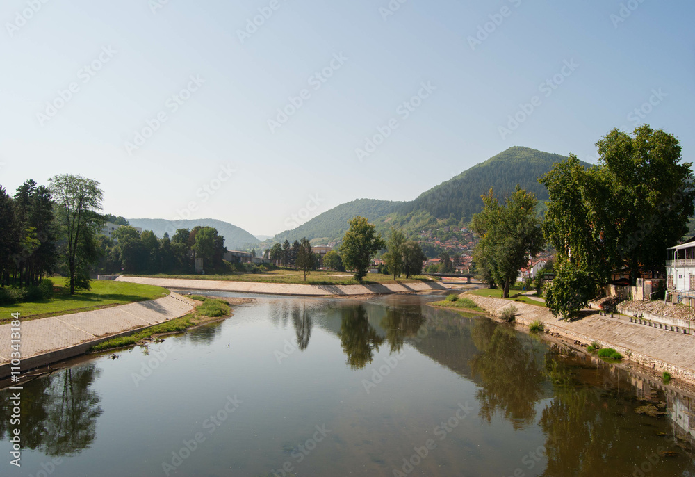 The Bosnian Pyramid of the Sun, a majestic structure in Visoko, captured in a serene natural landscape. The Bosnian Pyramid of the Sun, a majestic structure in Visoko, captured in a serene natural landscape.
