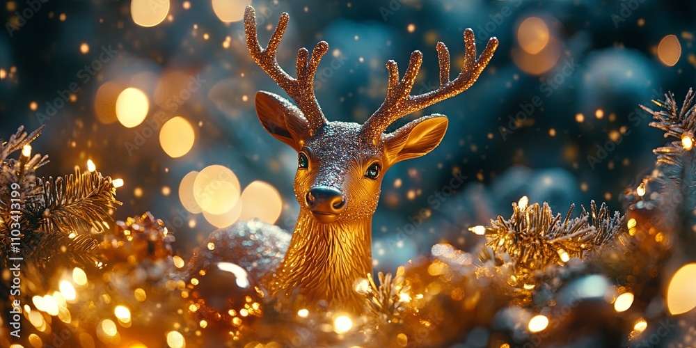 Glittering Golden Reindeer Christmas Decoration Glittering Golden Reindeer Christmas Decoration