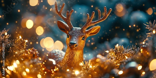 Glittering Golden Reindeer Christmas Decoration