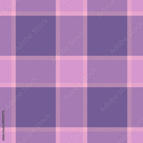 1970s tartan pattern background, picnic blanket textile seamless vector. Native plaid check fabric texture in light and violet colors.