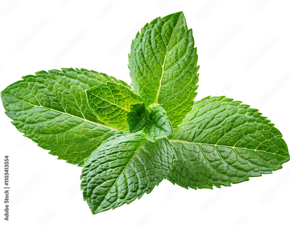 Mint leaf isolated on transparent background, cutout