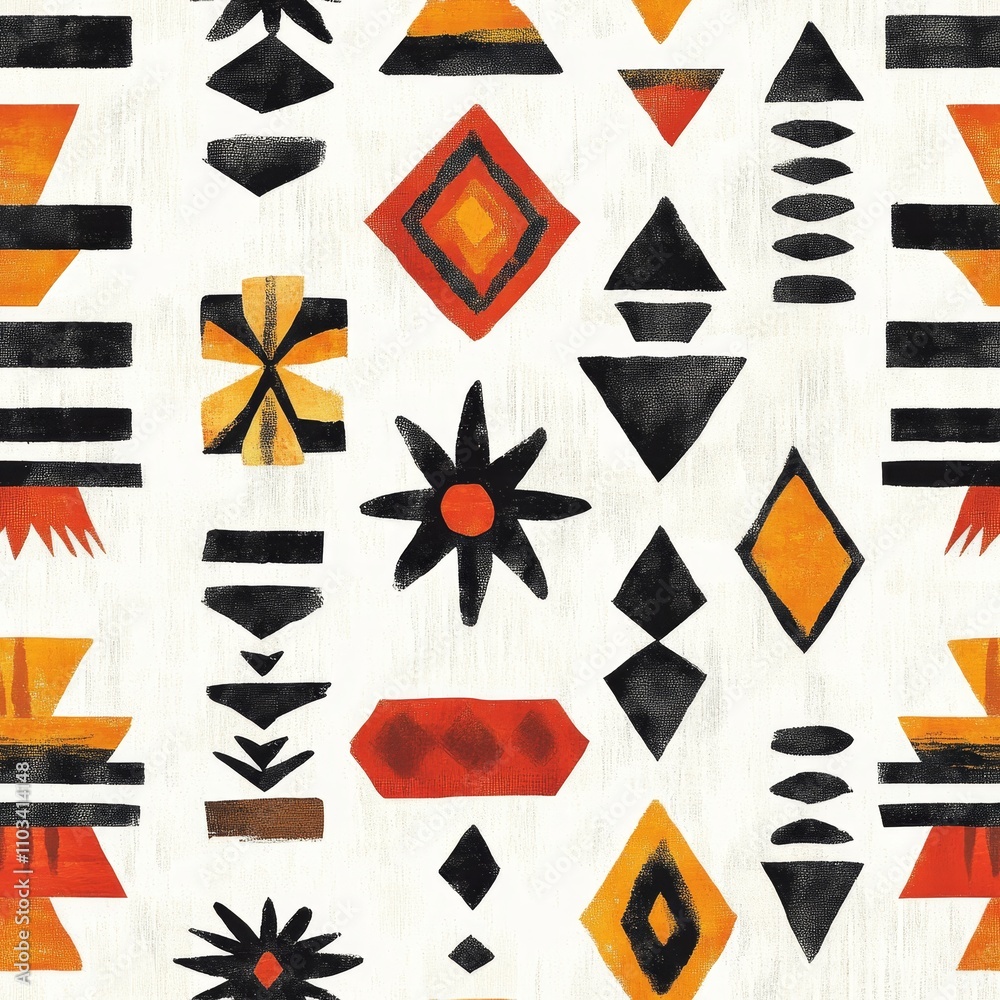 A vibrant, abstract pattern featuring geometric shapes in red, orange, yellow, and black on a light background, creating a striking visual effect. A vibrant, abstract pattern featuring geometric shapes in red, orange, yellow, and black on a light background, creating a striking visual effect.