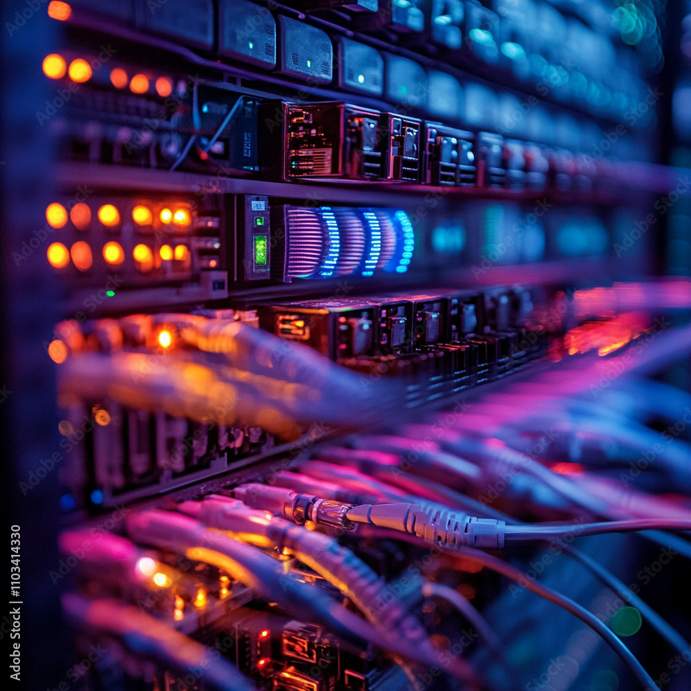 Ai-generated visuals of data servers in a technology environment illuminating connectivity and innovation perspective Ai-generated visuals of data servers in a technology environment illuminating connectivity and innovation perspective