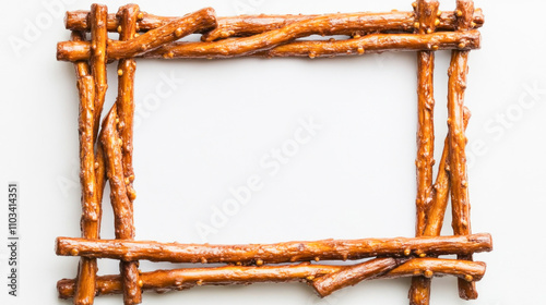 Frame of crunchy breadsticks creating empty space on white background photo