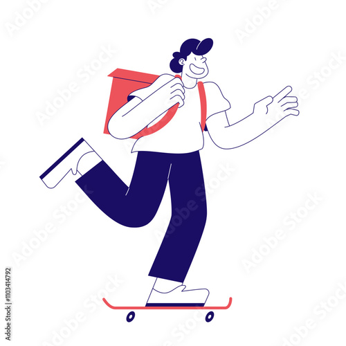 Delivery man on a skateboard