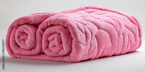 Cozy of  Soft Pink Fleece Blanket Rolled Up Closeup, fleece, blanket, pink, soft , isolated on white background,  , copy space, copy space for text, photo