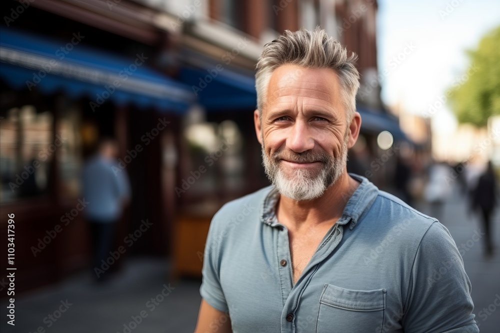 Handsome middle-aged man in a city street portrait. Handsome middle-aged man in a city street portrait.