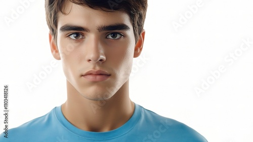 Young Man with Intense Expression Against White Background