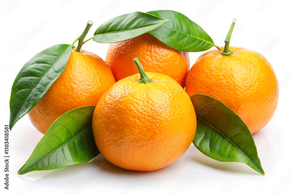 Ripe orange fruits and green leaves.,isolated on white background Ripe orange fruits and green leaves.,isolated on white background