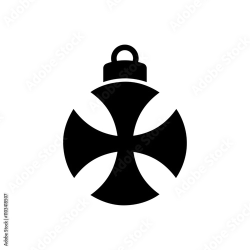 Decoración de Navidad. Logo con silueta de bola de navidad en espacio negativo con cruz maltesa para tarjetas y felicitaciones