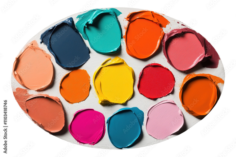 Palette with various vibrant oil paint colors arranged on it Palette with various vibrant oil paint colors arranged on it