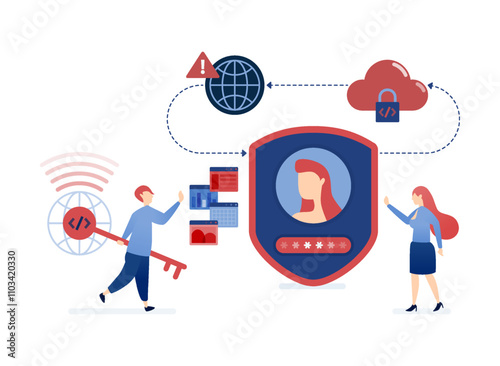 vector illustration of Cloud and internet security systems protect user data from theft using password encryption, secure connections, and digital defenses for comprehensive online safety