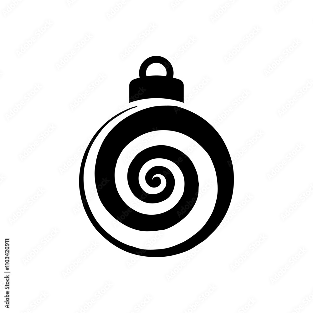 Decoración de Navidad. Logo con silueta de bola de navidad con forma de remolino en espacio negativo para tarjetas y felicitaciones Decoración de Navidad. Logo con silueta de bola de navidad con forma de remolino en espacio negativo para tarjetas y felicitaciones