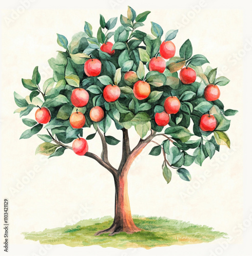 flat design water color apple tree photo