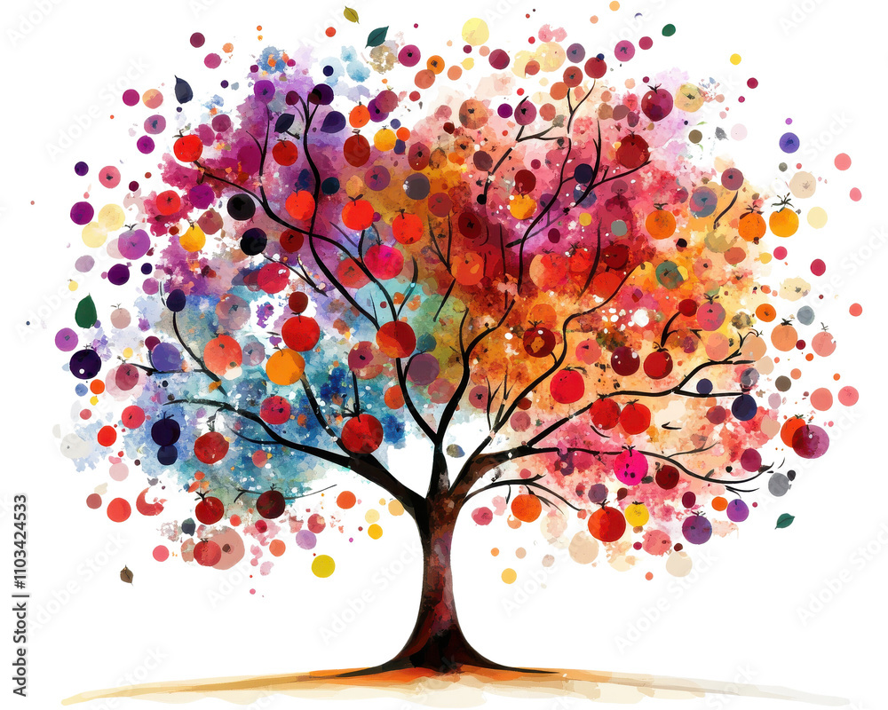 Colorful artistic tree with vibrant dots, isolated on white background. Colorful artistic tree with vibrant dots, isolated on white background.