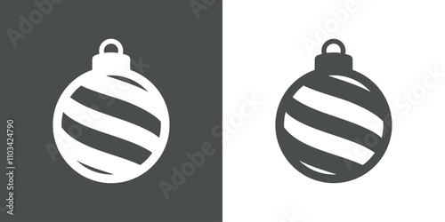 Decoración de Navidad. Logo con silueta de bola de navidad con líneas paralelas curvadas para tarjetas y felicitaciones