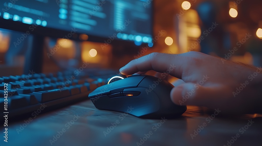 Hands interacting with a modern desktop mouse, budget spreadsheet with colorful highlights and bold rows displayed on a widescreen monitor, organized workspace with soft natural light, Hands interacting with a modern desktop mouse, budget spreadsheet with colorful highlights and bold rows displayed on a widescreen monitor, organized workspace with soft natural light,