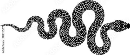 Vector tattoo design of snake wriggled in the shape of a triangle. Isolated silhouette of a triangular formed black serpent.