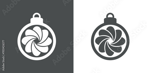 Decoración de Navidad. Logo con silueta de bola de navidad con forma de remolino para su uso en tarjetas y felicitaciones