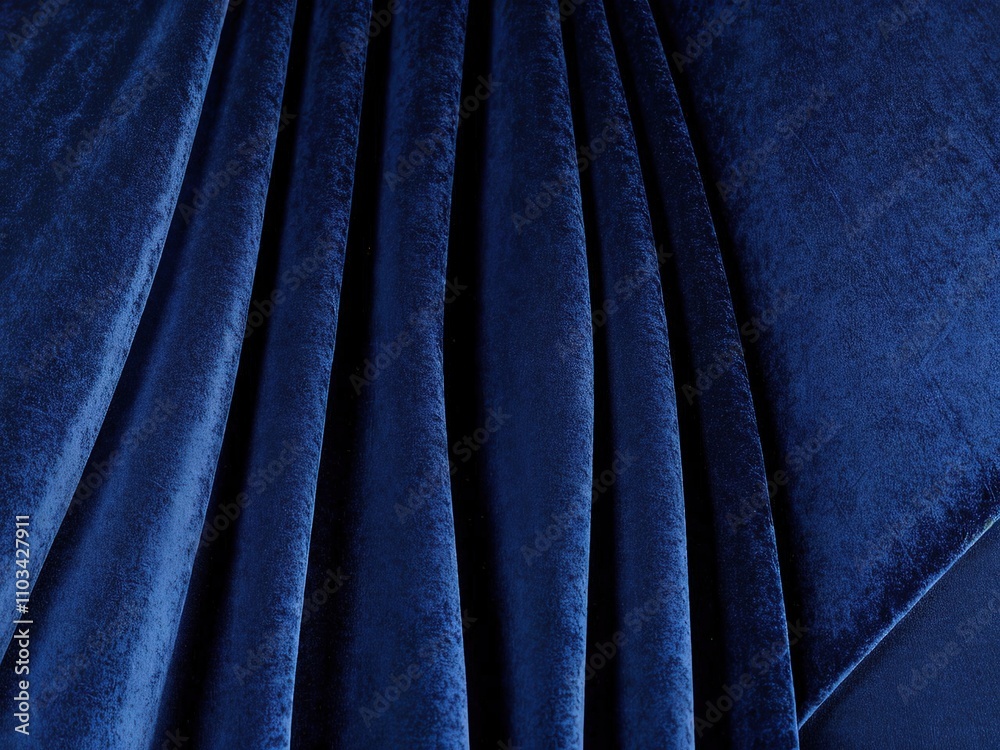 Fototapeta premium Deep blue velvet fabric with elegant folds.