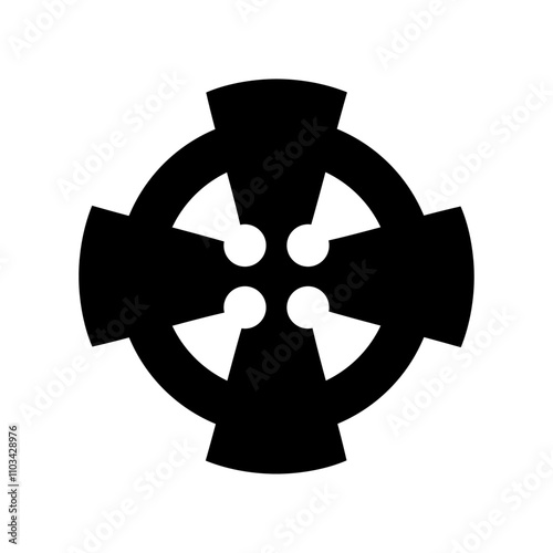 Logo del día de San Patricio. Símbolo religioso. Silueta de cruz celta rodeada por un círculo 