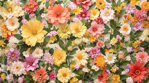 large scale floral pattern with flowers in different sizes , botanical illustration, floral arrangement, flower pattern repetition, intricate flower patterns