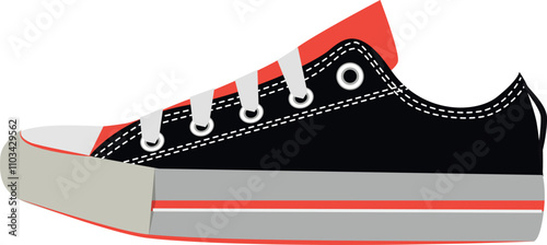 A black and red Converse shoe with white laces