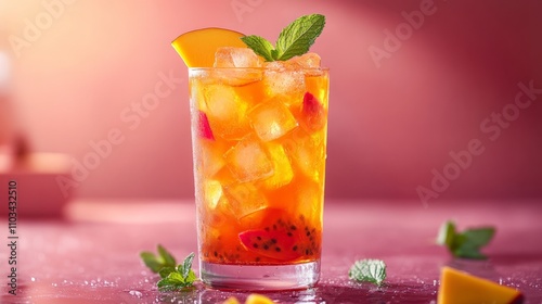 Mango and passion fruit iced tea with mint