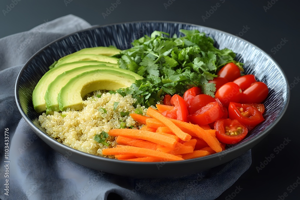 Vegetable salad with avocado, tomatoes, cucumbers. Food. Cooking.
Vegetable salad with avocado, tomatoes, cucumbers. Food. Cooking.