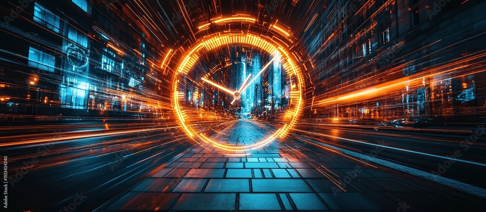 A futuristic clock design with a motion blur effect, symbolizing the passage of time. A futuristic clock design with a motion blur effect, symbolizing the passage of time.