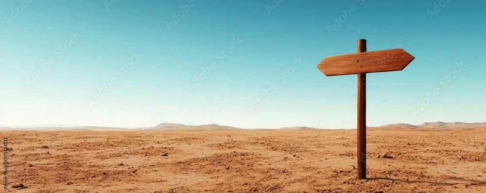 A solitary wooden signpost in a vast desert landscape under a clear blue sky, symbolizing direction and adventure in the wilderness. A solitary wooden signpost in a vast desert landscape under a clear blue sky, symbolizing direction and adventure in the wilderness.