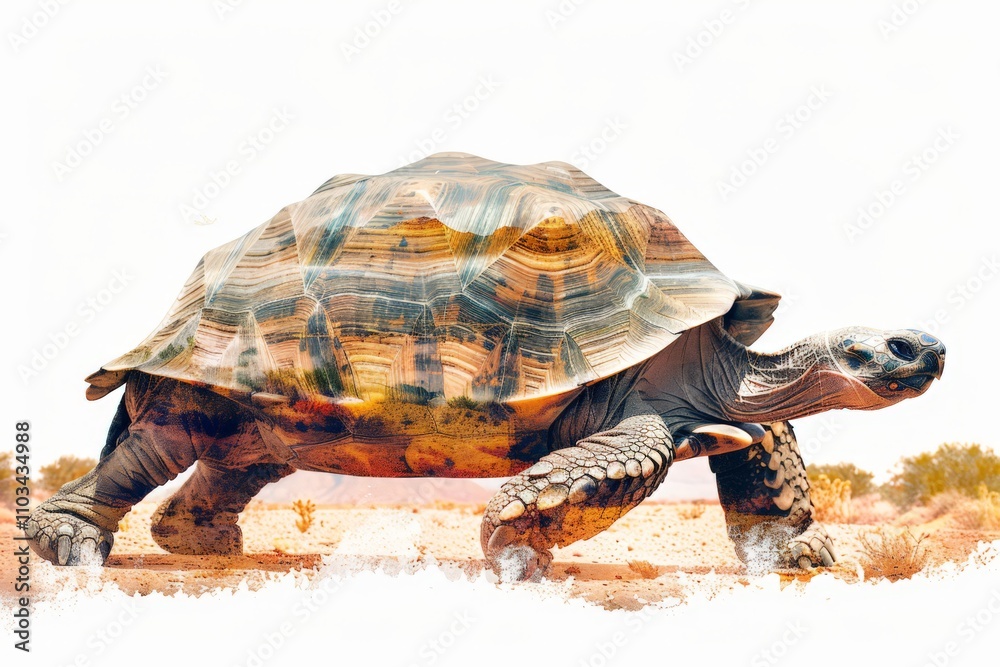 Obraz premium Tortoise in a Desert Landscape with Double Exposure Effect