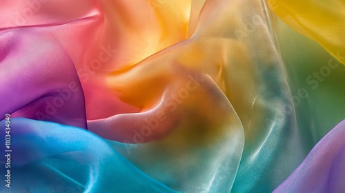 A vibrant rainbow-colored organza fabric with a soft, sheer texture, perfect for fashion, design, and creative projects. photo