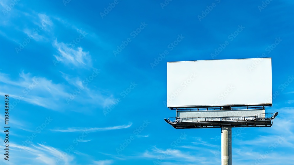 A blank billboard against a blue sky with white clouds. A blank billboard against a blue sky with white clouds.