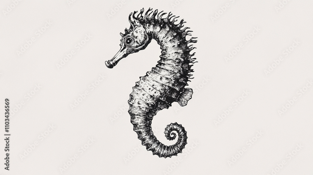 Fototapeta premium Black and White Seahorse Illustration in a Classic Style