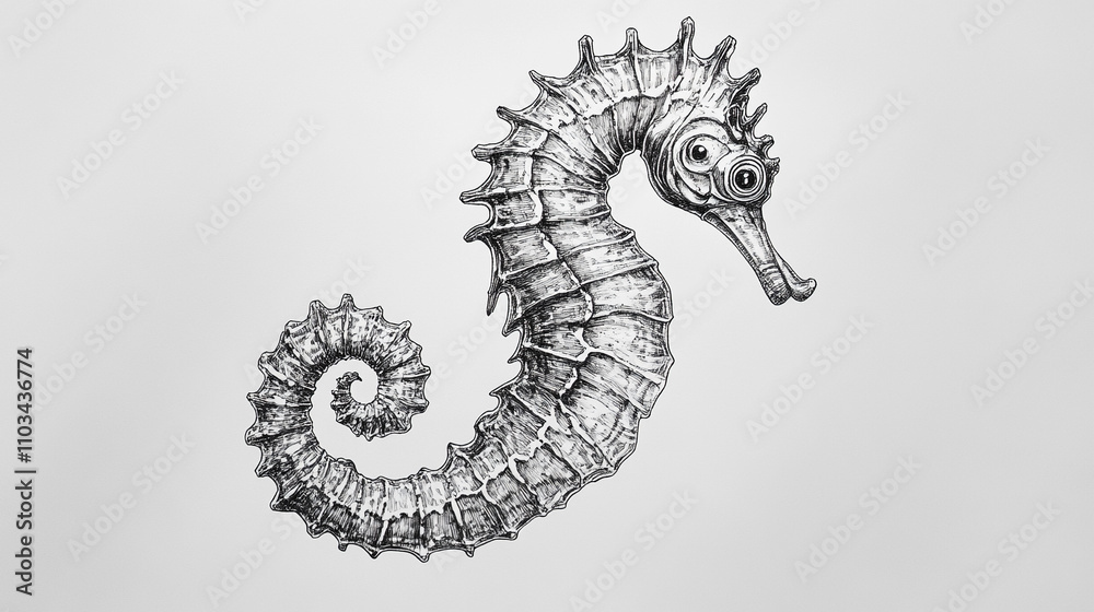 Fototapeta premium Line Art of a Seahorse with Intricate Details