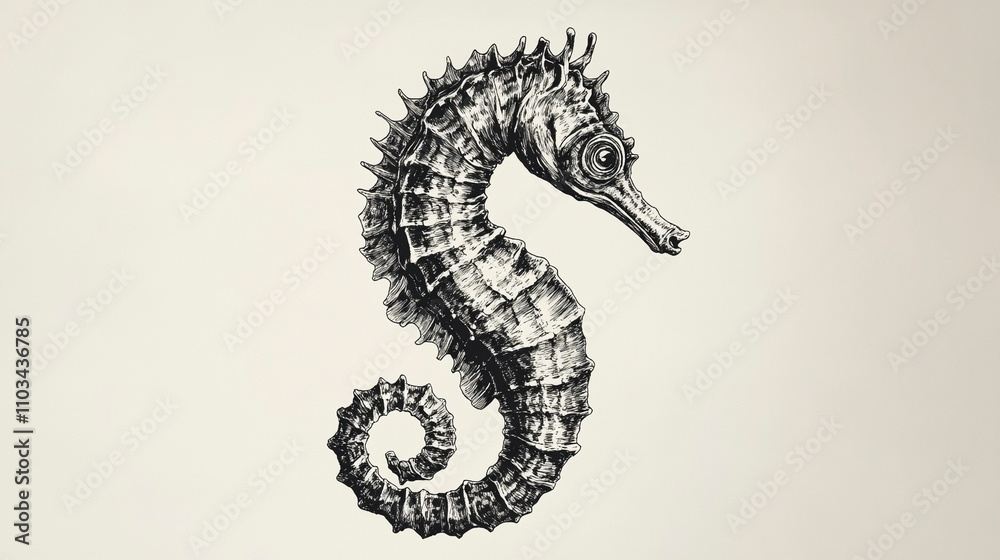 Obraz premium Black and White Seahorse Illustration in a Classic Style