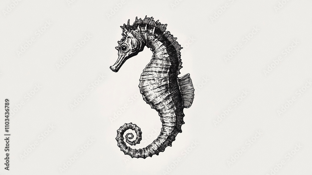 Fototapeta premium Line Art of a Seahorse with Intricate Details
