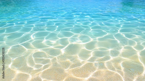 Crystal-clear water with gentle ripples and sandy bottom creates a serene setting, ideal for beach-related projects, travel blogs, or wellness themes showcasing relaxation and nature,