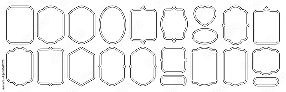Set of simple black white frames with double stroke. Collection of vertical blank templates to decorate text. Greeting or wedding frames. Decorative simple frames. Set of antique frames. Stickers set Set of simple black white frames with double stroke. Collection of vertical blank templates to decorate text. Greeting or wedding frames. Decorative simple frames. Set of antique frames. Stickers set
