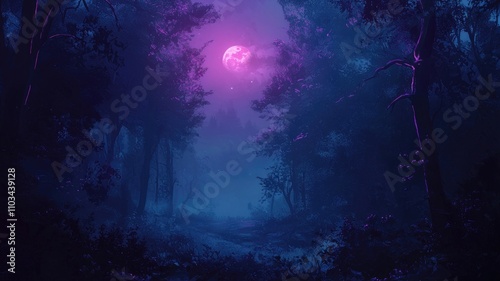 Wallpaper Mural A Mystical Forest Path under a Pink Moon at Night Torontodigital.ca