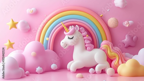 Adorable Unicorn Dreamscape Rainbow Cloudscape